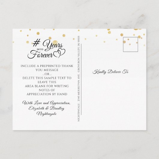 Jubileum Hartelijk dank Monogram Gold Hearts Briefkaart (Achterkant)