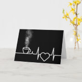 Jubileum hartslag met een dampende kop koffie kaart (Gele Bloem)