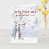 Jubileum Husband en vriend Kardinaal Bird Kaart (Gele Bloem)