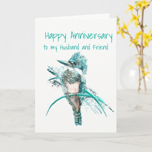 Jubileum Husband en vriend Kingfisher Bird Art Kaart (Gele Bloem)