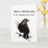 Jubileum Husband en vriend Raven Bird art Kaart (Gele Bloem)