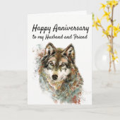 Jubileum Husband en vriend Wolf Animal Art Kaart (Gele Bloem)