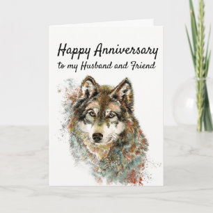 Jubileum Husband en vriend Wolf Animal Art Kaart