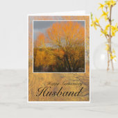 Jubileum Husband, Sunkissie Winter Trees. Kaart (Gele Bloem)