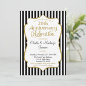 Jubileum Invitation Black Gold Elegant Stripe Kaart (Staand voorkant)