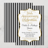 Jubileum Invitation Black Gold Elegant Stripe Kaart (Voorkant / Achterkant)
