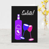 Jubileum juicht wijnfles en -bril toe kaart (Gele Bloem)