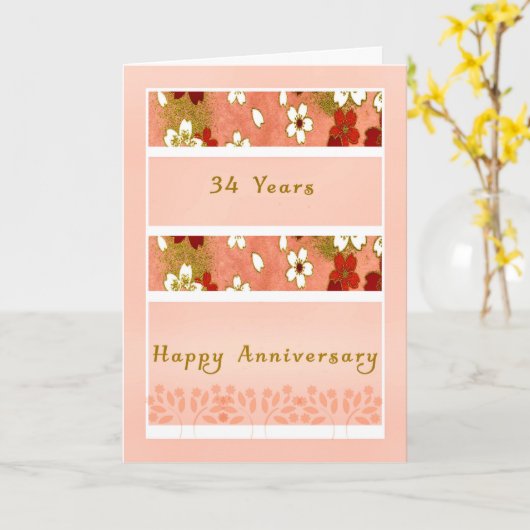 Jubileum Kaart 34e jaars Perzikbloemen (Gele Bloem)