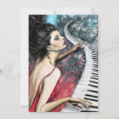 Jubileum Kaart met Lady in Rode Piano Muziek (Achterkant)