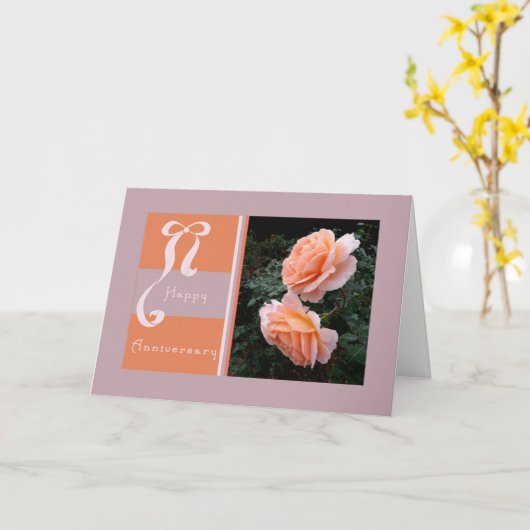 Jubileum Kaart met Perzikopen Rozen (Gele Bloem)