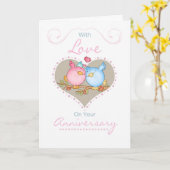 Jubileum Kaart met twee liefhebbende vogels - Anni (Gele Bloem)