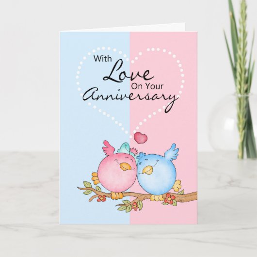 Jubileum Kaart met twee liefhebbende vogels - Anni (Voorkant)