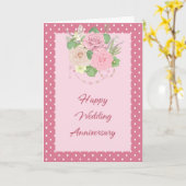 Jubileum Kaart Roze met bloemen en Stippen (Gele Bloem)