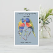 Jubileum kaart, twee liefdesvogels en een hart. kaart (Staand voorkant)