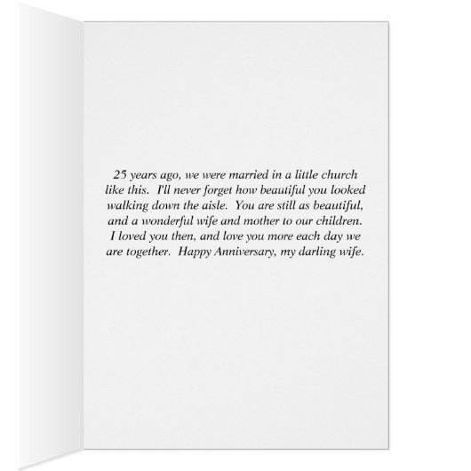 Jubileum Kaart voor vrouw, kleine kerk (Binnen (Rechts))