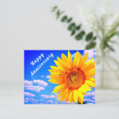 Jubileum Kaart Zonnebloem en bijen op Blue Sky (Staand voorkant)