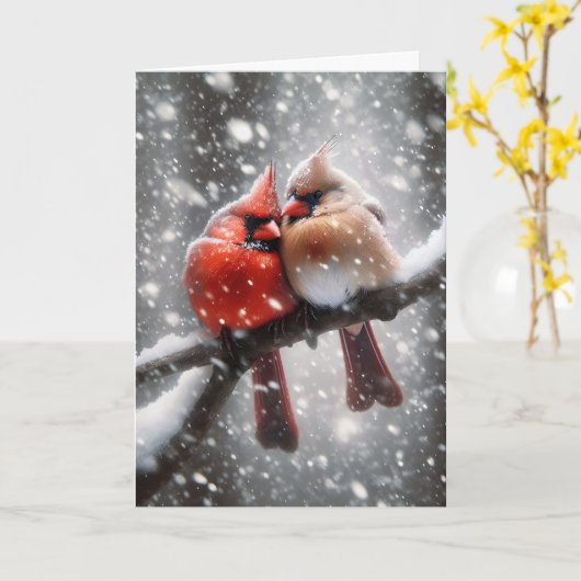 Jubileum kardinalen in een sneeuwstorm kaart (Gele Bloem)