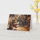 Jubileum Kat Knuffelen Een Boerderij Kip Kaart (Gele Bloem)