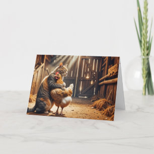 Jubileum Kat Knuffelen Een Boerderij Kip Kaart