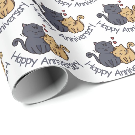 Jubileum katten met hart cadeaupapier (Rol Hoek)