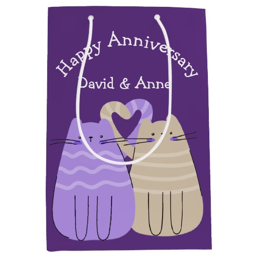 Jubileum Katten op Paars Medium Cadeauzakje (Voorkant)