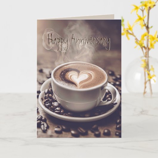 Jubileum koffie met hart kaart (Gele Bloem)