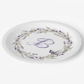 Jubileum lavendelkrans met monogram papieren bordje (Gekanteld)