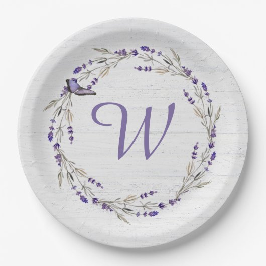 Jubileum Lavender Wreath Monogram Papieren Bordje (Voorkant)