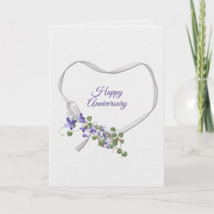 Jubileum lint hart met bloemen Kaart