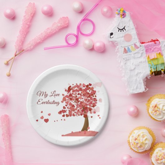Jubileum Love Heart Tree Valentijnsdag Papieren Bordje (Feest)