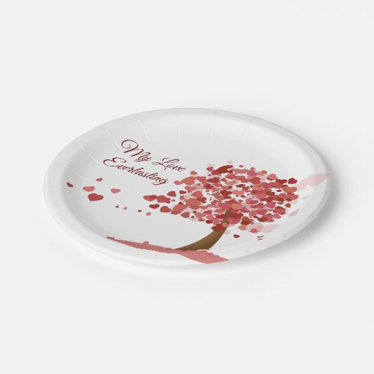 Jubileum Love Heart Tree Valentijnsdag Papieren Bordje (Gekanteld)