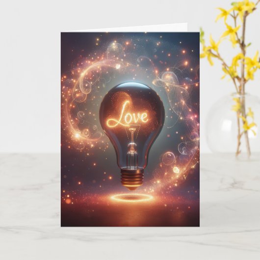 Jubileum Love Light Bulb Kaart (Gele Bloem)