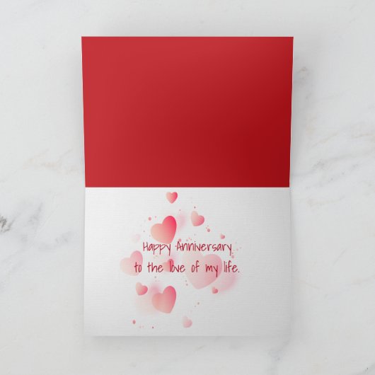 Jubileum Love Note in Red Envelope Kaart (Binnen)