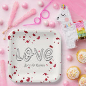 Jubileum Love Text met Roos Petals Papieren Bordje (Feest)