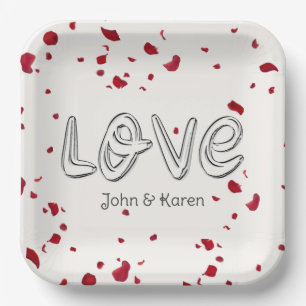 Jubileum Love Text met Roos Petals Papieren Bordje