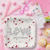 Jubileum Love Text met Roos Petals Papieren Bordje (Feest)