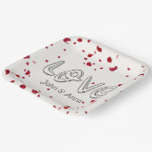 Jubileum Love Text met Roos Petals Papieren Bordje (Gebogen)