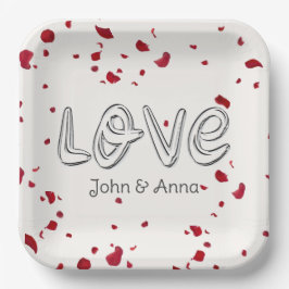 Jubileum Love Text met Roos Petals Papieren Bordje