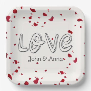 Jubileum Love Text met Roos Petals Papieren Bordje
