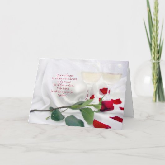 Jubileum Love wine en roos Kaart (Voorkant)