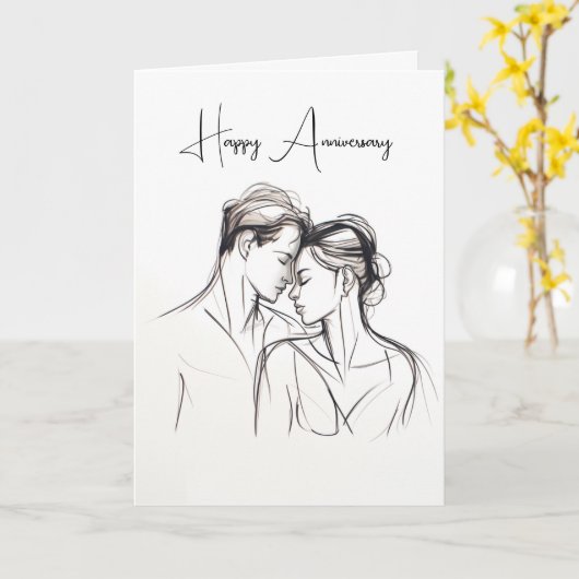 Jubileum Lovers Sketch Kaart (Gele Bloem)