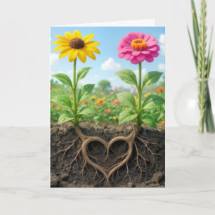 Jubileum Madeliefje en Zinnia Hart Wortels Kaart