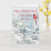 Jubileum man en vriend Kardinaal Bird Kaart (Gele Bloem)