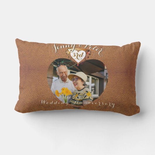 Jubileum met 3rd Weddenschap Foto Leder Afbeelding Kussen (Achterkant)