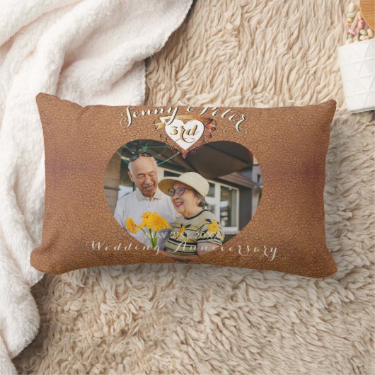 Jubileum met 3rd Weddenschap Foto Leder Afbeelding Kussen (Deken)