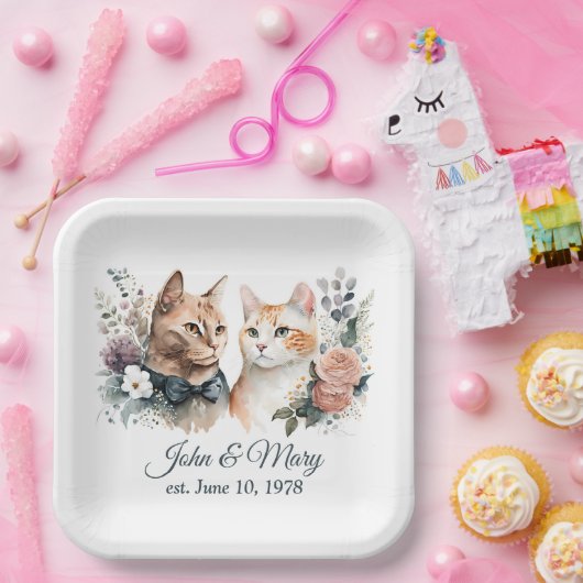 Jubileum met bruiloft op wit papieren bordje (Feest)