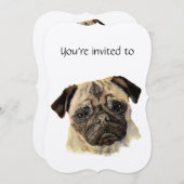 Jubileum met datum waterverf pug hond huisdier kaart (Voorkant / Achterkant)