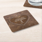 Jubileum met derde bruiloft Lederhartbruin Kartonnen Onderzetters (Schuin)