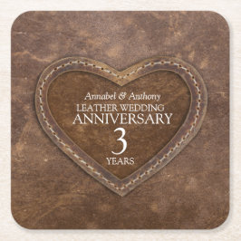 Jubileum met derde bruiloft Lederhartbruin Kartonnen Onderzetters