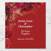 Jubileum met rode Floral Weddenschap Wijn Etiket (Enkel label)